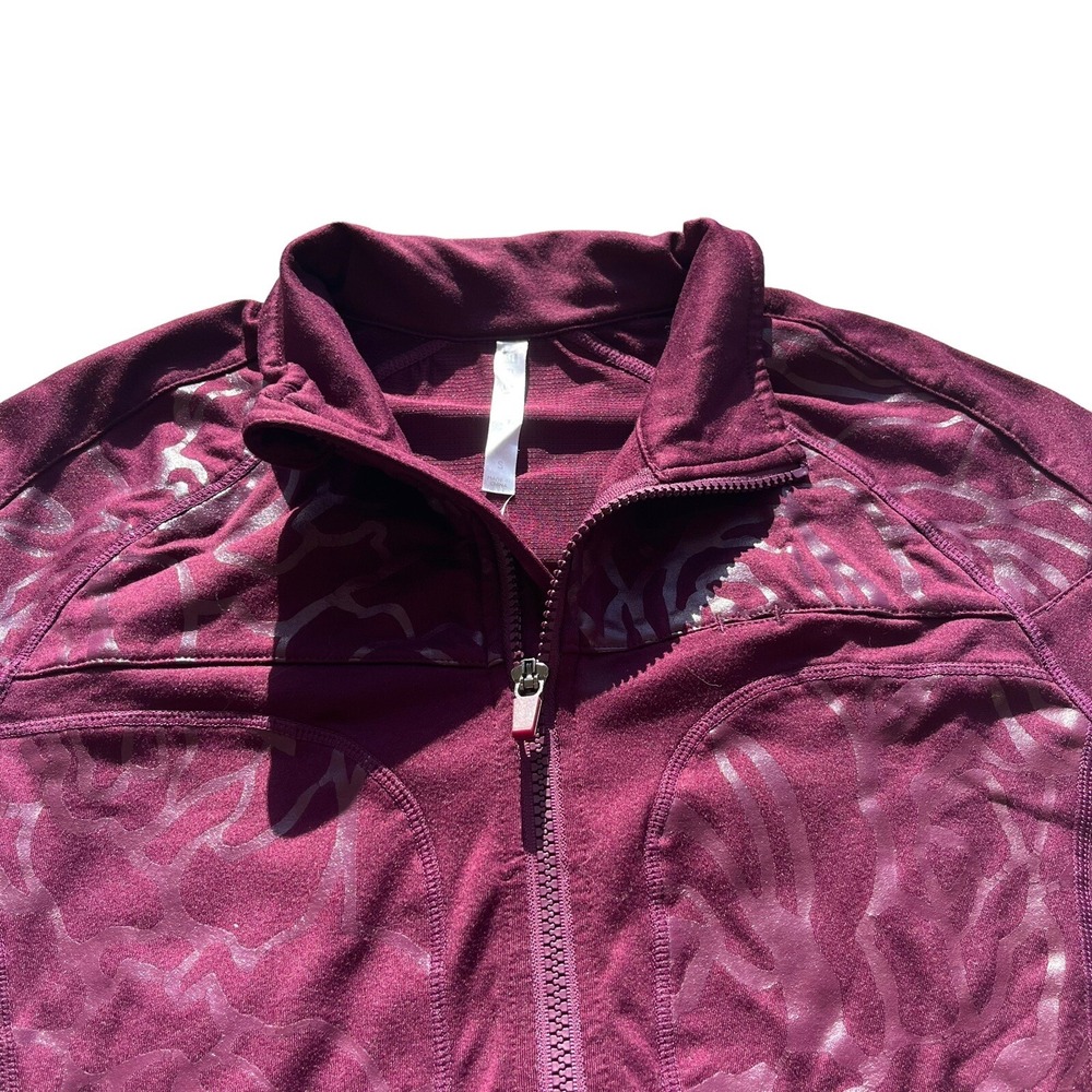 Fabletics Womens S Burgundy Purple Metallic Rose Floral Full Zip Athletic Jacket